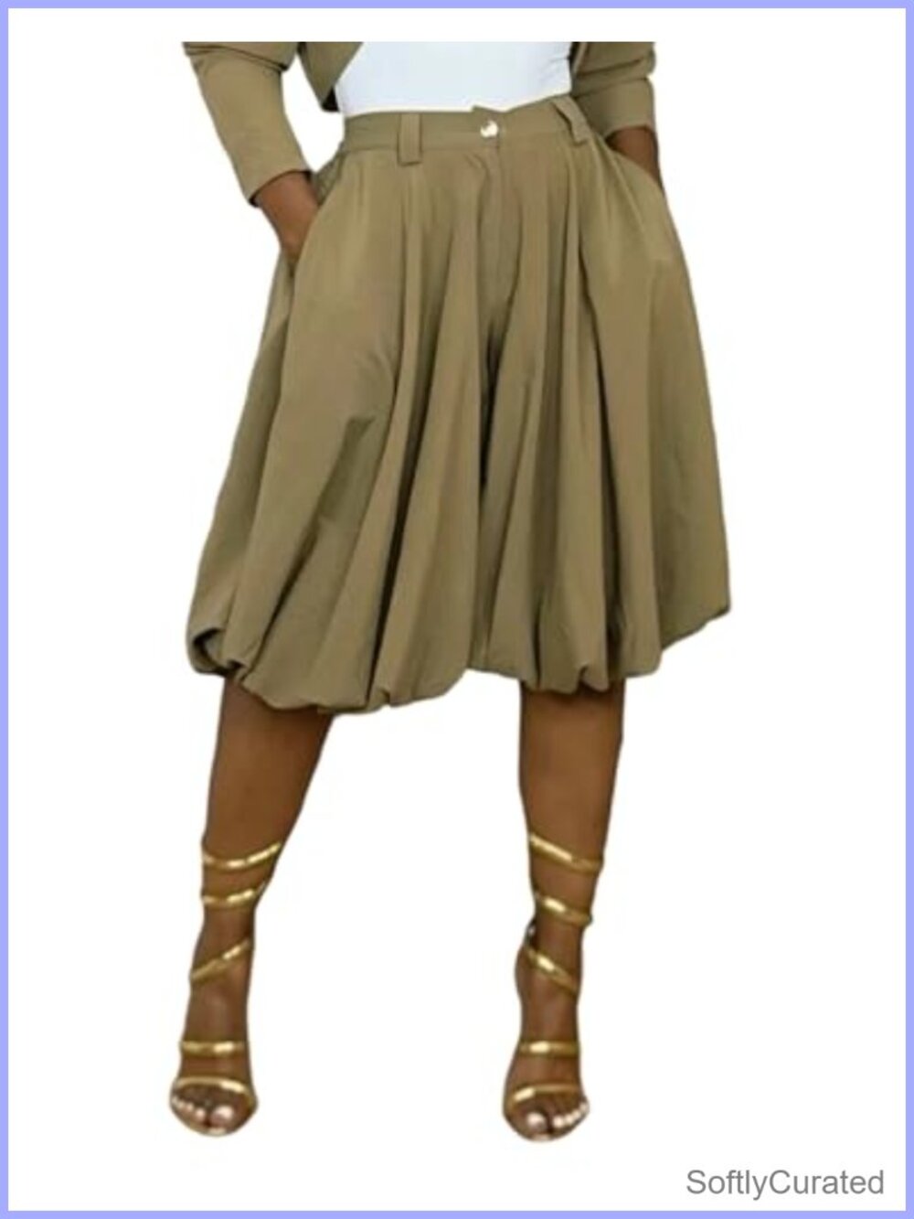 Wide Leg Capri Pants Pleated Cropped Bubble Hem High Rise Lined